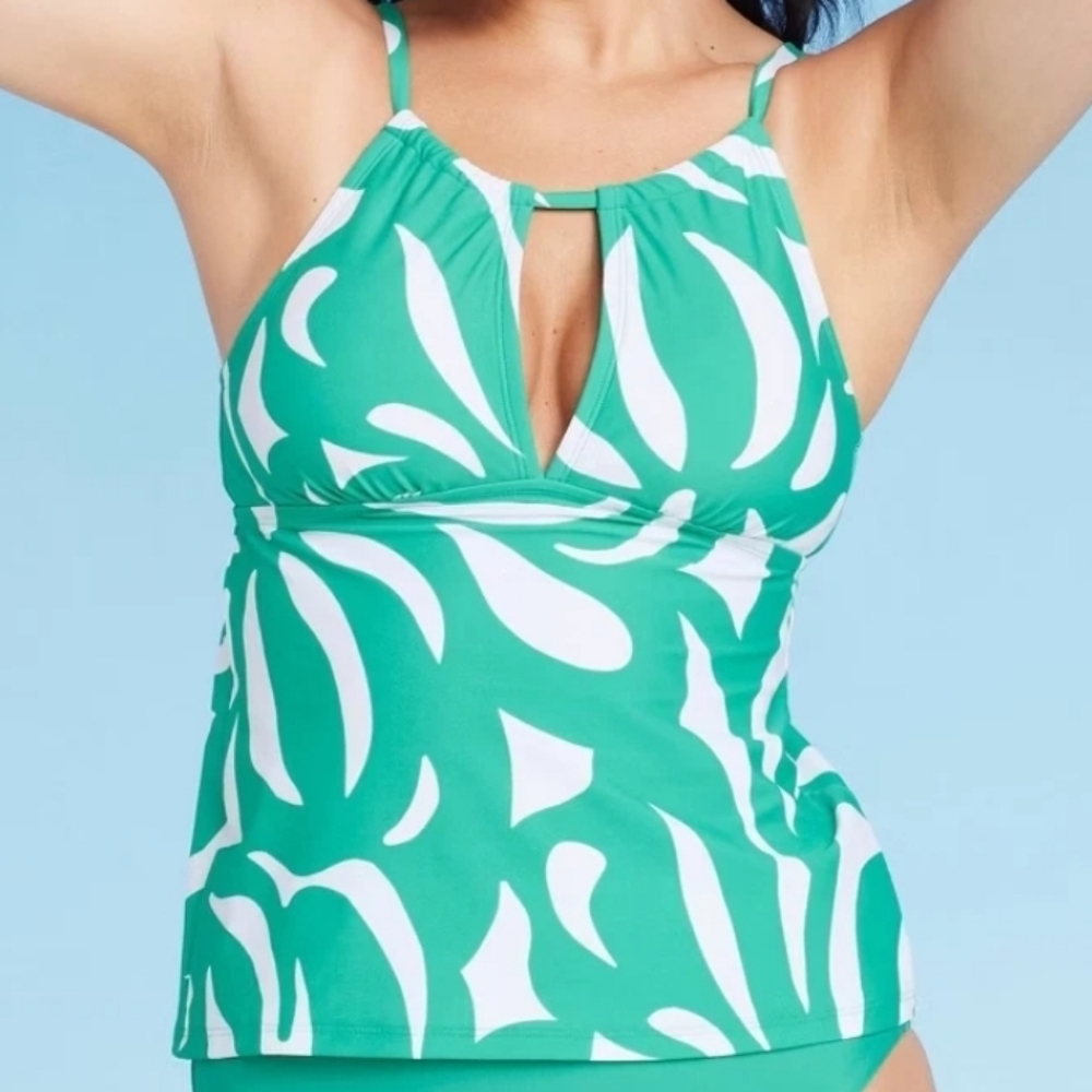 Green & White Printed Women's Tankini Top